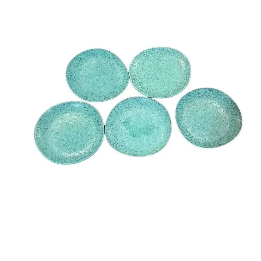Anthropologie Salad Plate 9” Blue Stoneware Set Of 5 Plates Read